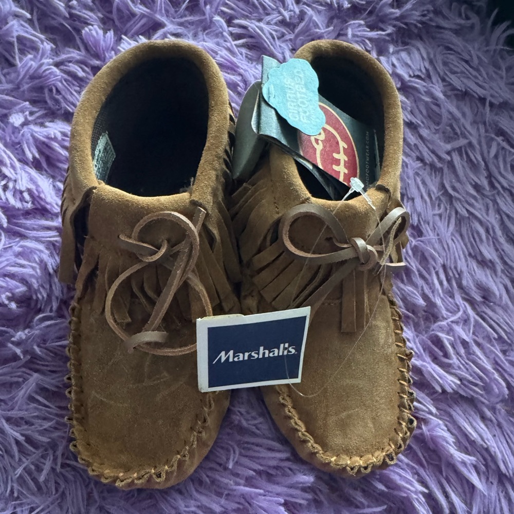 Brown Suede Moccasins with Fringe
